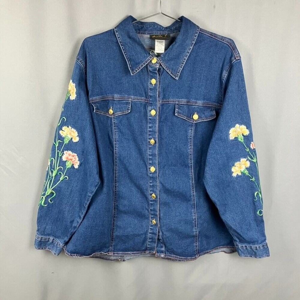 Vintage Bob Mackie Floral Embroidered Shacket Womens 1X Cottagecore Y2K Feminine